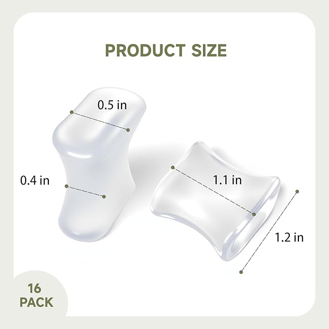 16-Pack Toe Spacers, Gel Toe separators for Women and Men, Bunion Corrector, for Straightening Overlapping Toes, Bunion (Transparent)