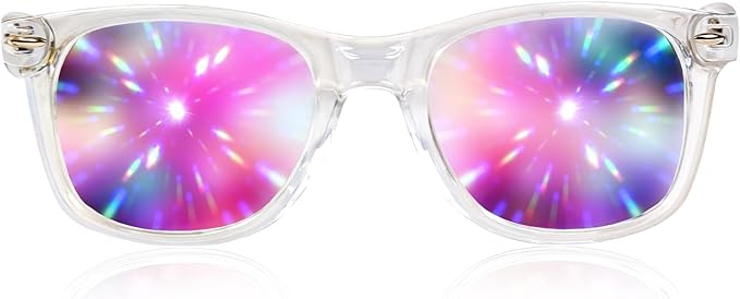 GloFX Ultimate Diffraction Glasses - Clear - 3D Prism Rainbow Effect - Great Edm, Festival, Concert, Fireworks, Christmas Lights, and Rave Accessory - Clear Frames