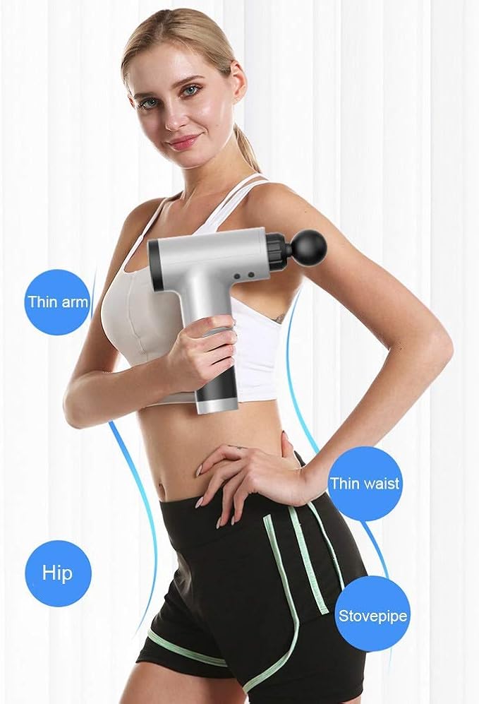 Hand held Electric Quiet Muscle Massage Gun deep Relaxation Massage Body Four Kinds of Massage Head Cordless Percussion Massager Relieve Muscle Pain and Tension (Red)