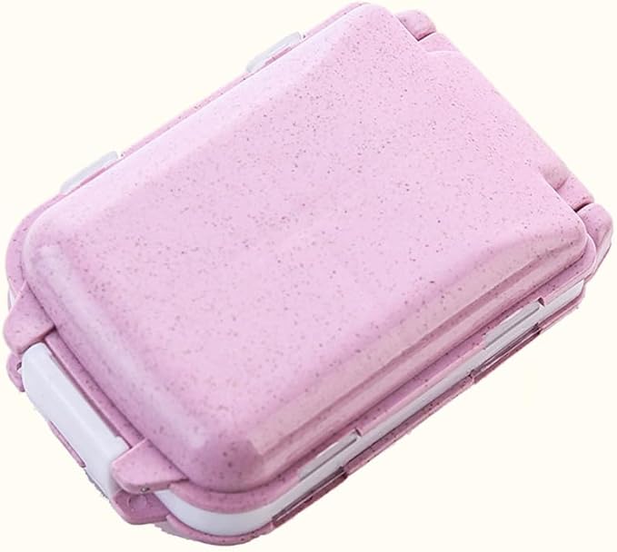 Cabilock 2pcs Daily Pill Box, 3-Layer Foldable Travel Pill Case with 8 Compartments, Portable Storage Organizer for Medications Vitamin Fish Oil Supplements, Pink