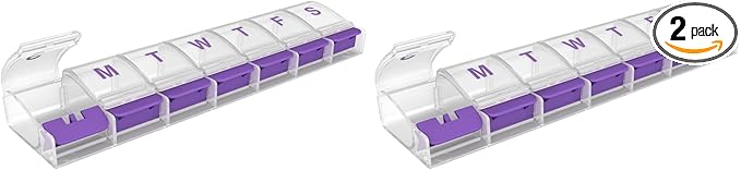 EZY DOSE Weekly (7-Day) Pill Organizer, Vitamin and Medicine Box, Large Push Button Compartments, Clear Lids (Pack of 2)