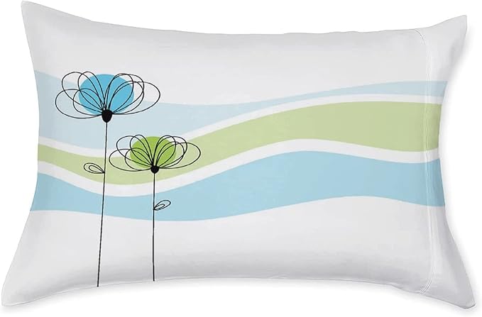 XISUNYA Decorative Bedding Sheet Set Queen Size, Doodle Deep Pockets Fitted Sheet & 2 Pillow Sham Set, Summer Flowers with Cute Colors and Wave Backgorund Print Microfiber 3pc Bed Sheets Set