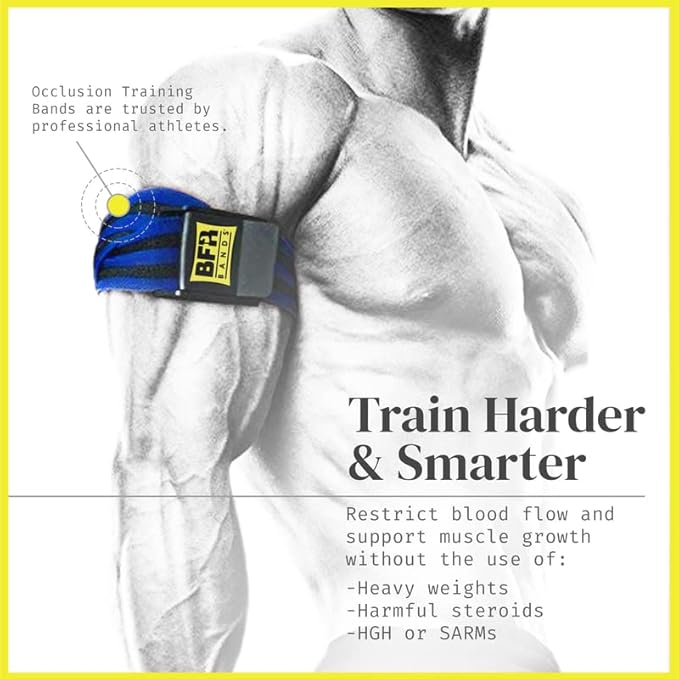 PRO Blood Flow Restriction Bands for Arms, Legs & Glutes Occlusion Training, Help Gain Muscle Without Heavy Weight Lifting, Quick-Release Strong Elastic Strap for Men & Women