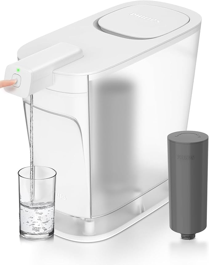 PHILIPS 20 Cup Water Filter Pitcher with Pro Filter - ADD5913, Rechargeable Water Dispenser, Water Purifier Filter for Fridge Door, 1 Pro Filter for 6 Months/180 Gallons, Reduces Lead & 57 impurities