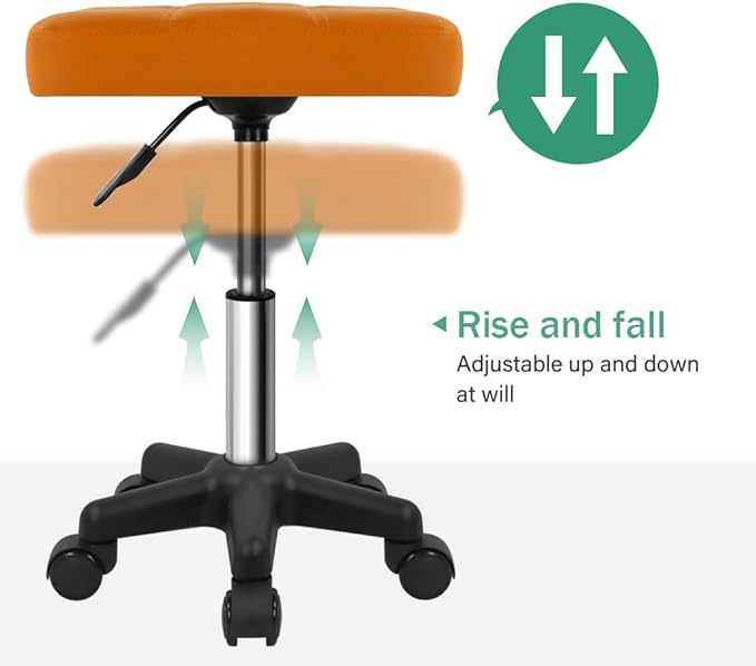 FURWOO Rectangle Rolling Stool with Wheels Height Adjustable Swivel Stool Chair for Spa Salon Massage Pale Brown