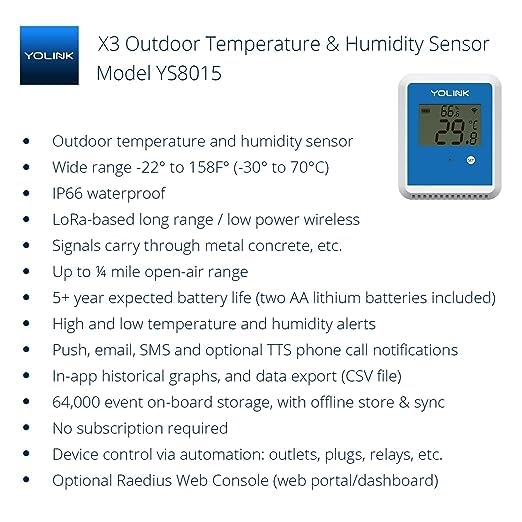 YoLink X3 vesion Outdoor Temperature & Humidity Data Logger, Hygrometer, Thermometer, 1/4 Mile Range, 5+ Years Battery Life, Emails/Text/App Alerts, Alexa. Pet Cage, Freezer, Greenhouse. Hub Included