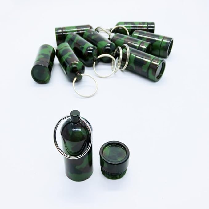 Artkingdome Set of 10 Metal Pill Box Cartridge Aluminum Alloy Cans Earplugs Outdoor Medicine Organizer Small First Aid Holder Pill Container Bottle Camouflage Keychain