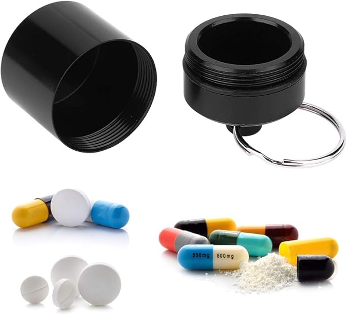 Portable Daily Pill Case , Oxidation Coloring Black pillbox Container for Purse for Travel Outdoor Traveling , watertight Travel Pill lunch box