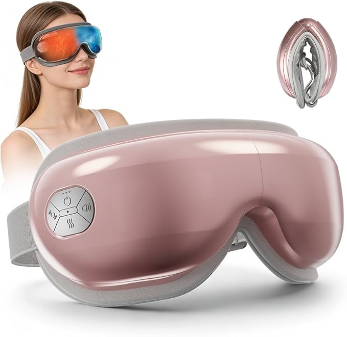 Eye Massager with Heat and Cooling, Eye Mask for Migraine, Heated Face Massager for Dry Eye Strain Relief Improve Sleep, Birthday Gifts for Women Men Pink