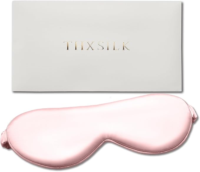 THXSILK 6A+ Grade 25 Momme Silk Sleep Mask, 100% Mulberry Blackout Eye Mask for Sleeping, Soft Lightweight Silk Eye Cover for Women, Men, Travel, Nap, Airplane(4.7×27.5inches, Charming Pink)