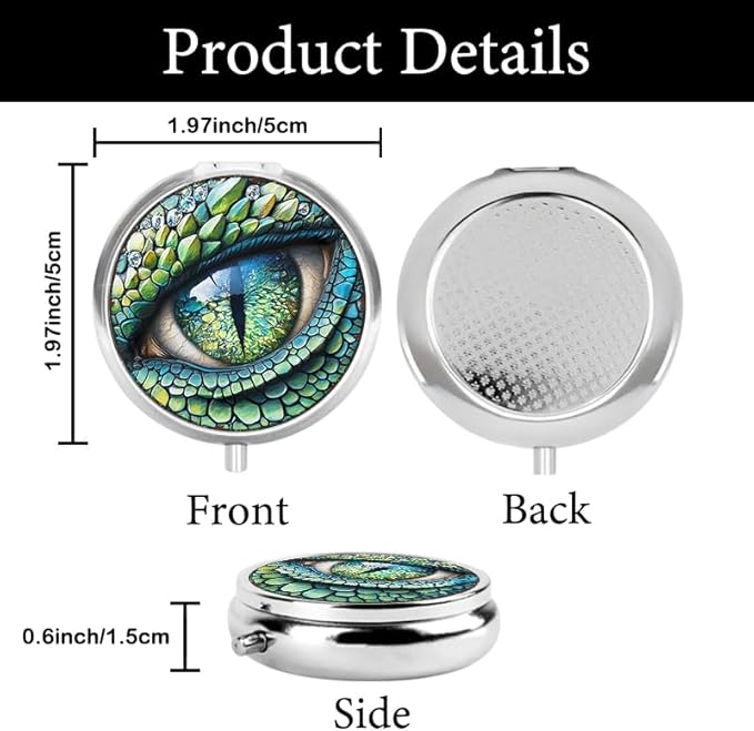 Portable Round 3 Compartment Metal Pill Box Eye of The Jade Dragon Ideal for Travel Office Medication Organization and Daily Needs for Home and Cafe Use