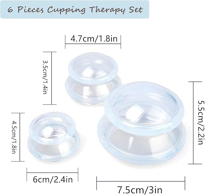 6 Sizes Cupping Therapy Set-Professional Cupping Therapy Studio and Household Silicone Cupping Set, Stronger Suction, Suitable for Myofascial Massage, Muscle, Nerve, Joint Pain