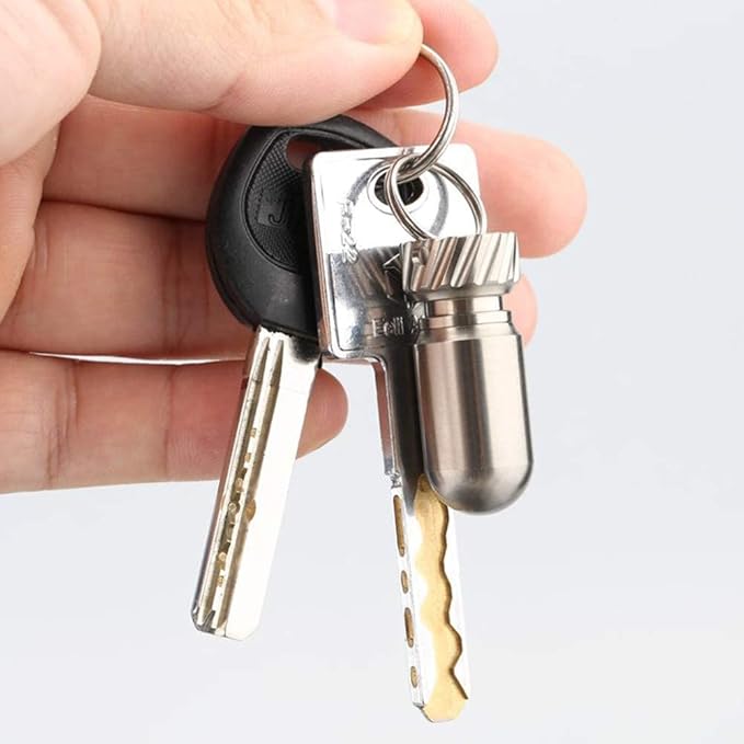 Small Titanium Pill Holder with Keychain, Waterproof Pill Container, Keychain Pill Holder, Portable Mini Size Pill Case for Outdoor Travel Camping