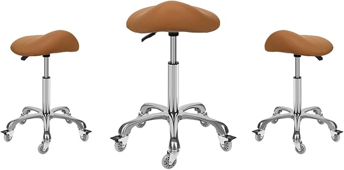 Ergonomic Saddle Stool with Wheels Rolling Chair Professional Saddle Chair Heavy Duty Adjustable Swivel Hydraulic Stool for Massage Hair Stylist Salon Tattoo Office (Camel, Without backrest)