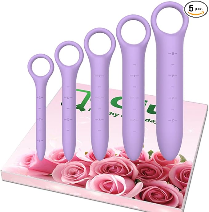 5-Pack Silicone Dilators for Pelvic Floor for Women with Fine Scales, Pelvic Wand Massager，Pelvic Floor Muscle Trainer, Pelvic Floor Strengthening Device with Storage Bag, Purple