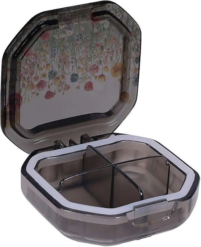 This Portable Watercolor Wildflower Pattern 4-Compartment Pillbox Can Be Placed in A Pocket Or Wallet to Store Vitamins, Medicines Fish Oil Health Supplements Other Medications.