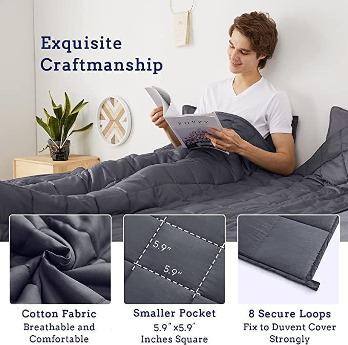 ZonLi Weighted Blanket (60"x80", 15lbs, Dark Grey) Queen Size Weighted Blanket for Adults, High Breathability Cooling Heavy Blanket, Soft Material with Premium Glass Beads, All-Season, Easy Care