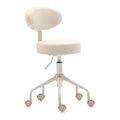 Adjustable Height Hydraulic Rolling Swivel Stool Chair with Metal Base and Faux Leather Cushion for Salon, Medical, Office and Home, 503 Kai Series, Round Seat with Backrest, Vanilla