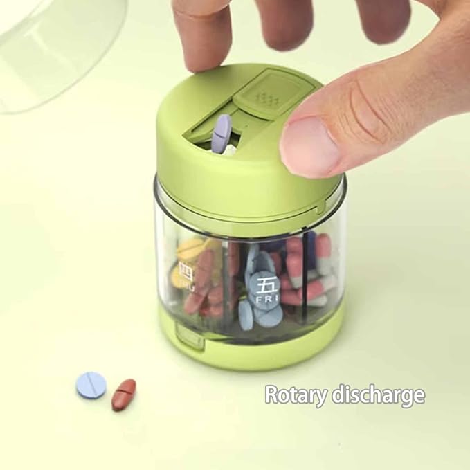 3-in-1 Travel Pill Organizer, Clutter Box Pill Organizer,Cute Pill Dispenser with 7 Large Compartments, Portable Pill Bottle Organizer with Wide Opening with Cutter (Brown)
