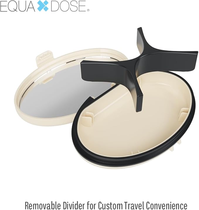 EQUADOSE Oval Compact Pill Case, Portable Organizer with Mirror, Travel Medication Holder with Removable Divider, Small Storage Case for Pills, Vitamins, Earbuds, Jewelry & Daily Essentials, Cream