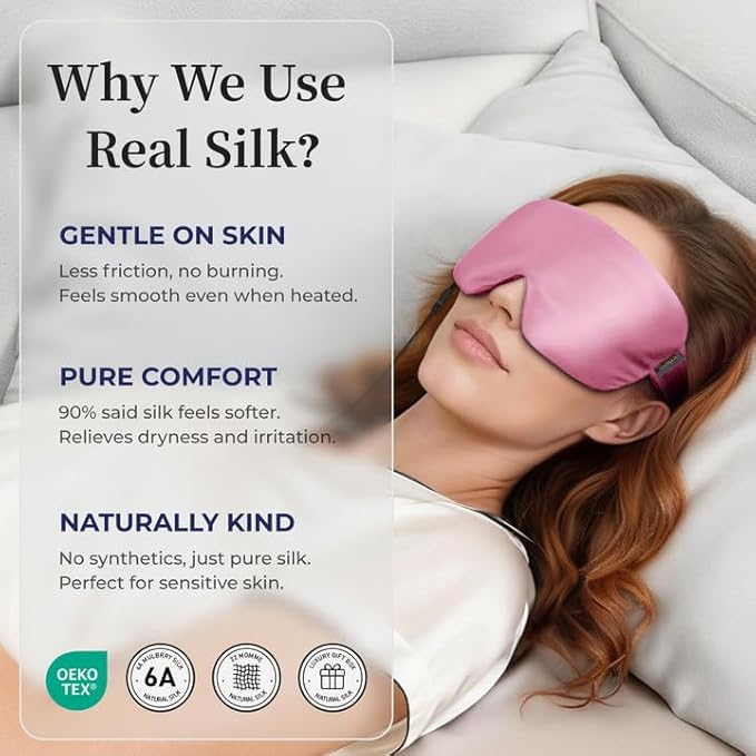 Heated Eye Masks for Warm Compress:Silk Electric Eye Heating Pad for Dry Eyes – Moist Hot Relief for Tired Eye & Stye, Fsa Eligible Items– USB-Powered, Stable Heat – Perfect for Sleep & Travel（Pink
