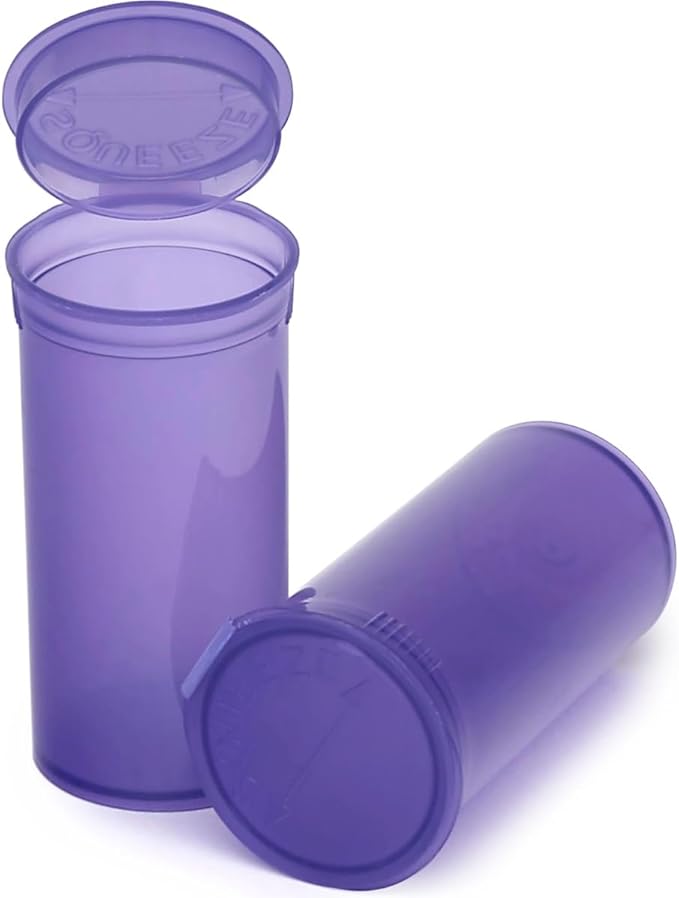 Multi-Use Airtight Empty Pill Bottles with Hinged Lids, 13 Dram Plastic Bottle Organizer for Supplements, Vitamins & Medicines, 12 Pack (Violet Transparent)