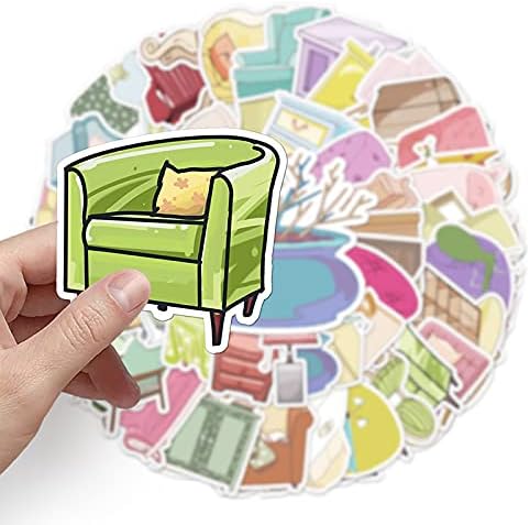 50pcs Furniture Stickers, 1.96-3.15inch Cartoon Home Decorative Stickers, Self-Adhesive for Scrapbooking, Home Decoration, Storage Embellishment