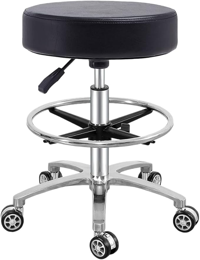 Antlu Rolling Stool Swivel Chair for Office Medical Salon Tattoo Kitchen Massage Work,Adjustable Height Hydraulic Stool with Wheels (Black, with Foot Rest)