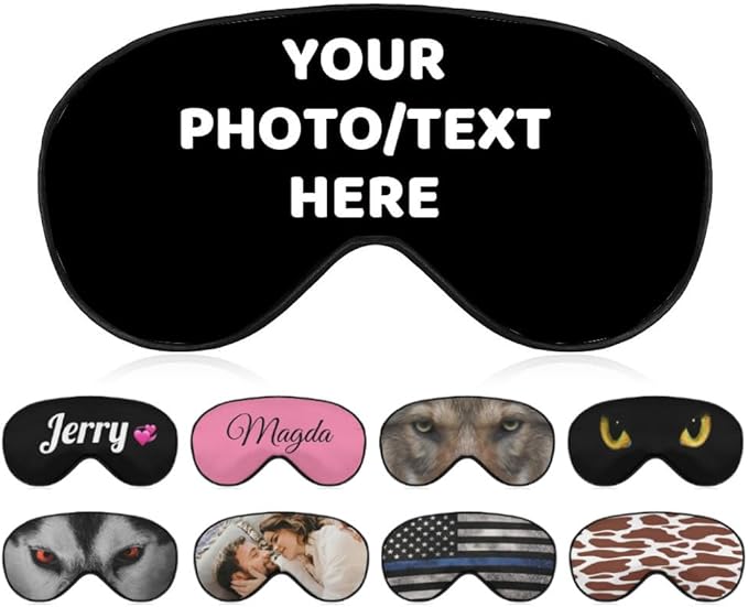 AMAPARK Custom Eye Mask for Sleeping Personalized with Picture Text Logo Sleep Masks Gift for Wedding Anniversary Party Favor, Black