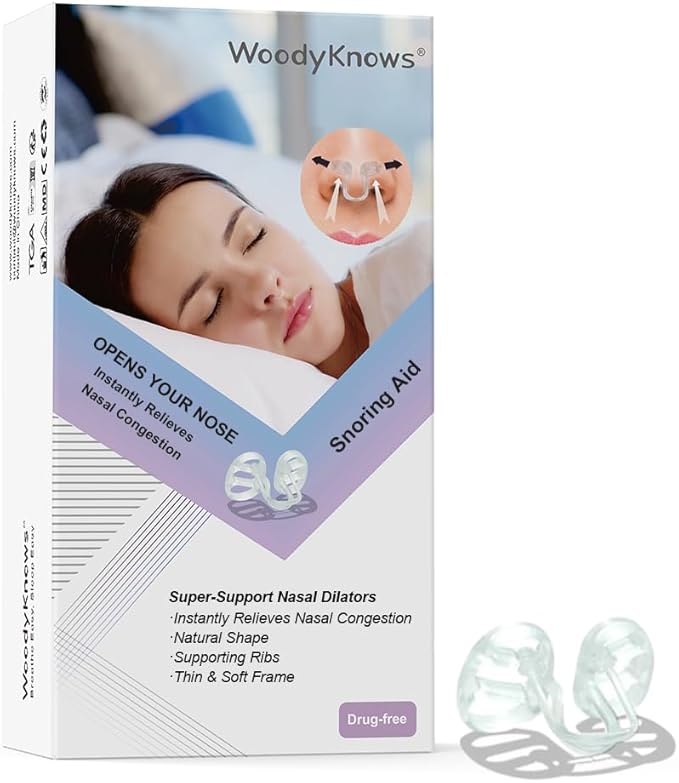 WoodyKnows Super-Support Nasal Dilator for Snoring aid, Improves Sleep and Sports Airflow, Breathe Better (Combo Pack XS/S/M/L)