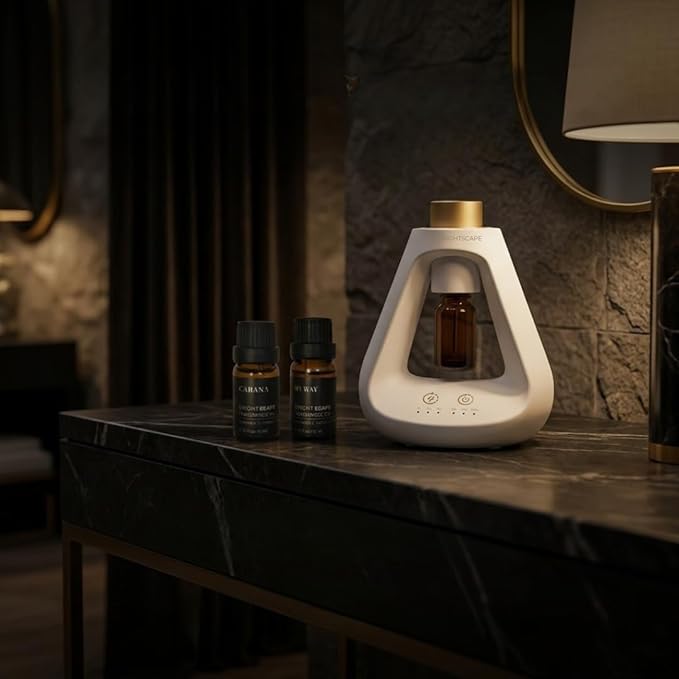Apex Starter Set — Waterless Aromatherapy Diffuser + 2 Fragrance Oils | Cold Air Nebulizing | Cabana & My Way 0.33 fl oz| No Water No Heat | Pristine White