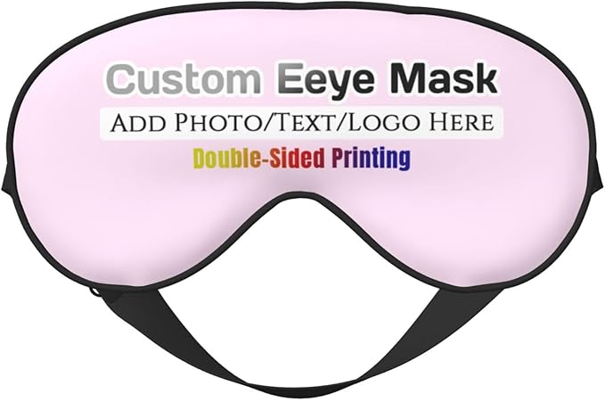 Custom Eye Mask for Sleeping Personalized Your Photo Text Logo Adjustable Strap Sleep Mask Customized Soft Blindfold Eyemask Blackout Eye Cover for Men Women Home Travel Offices Light Pink
