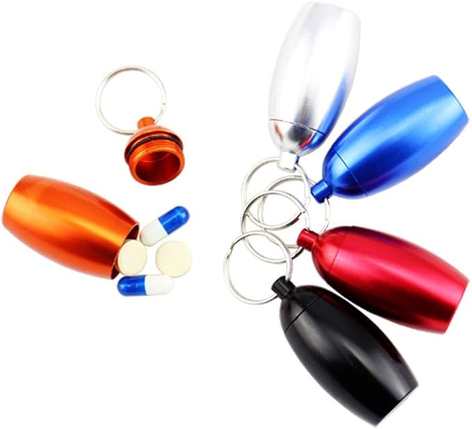 Waterproof Aluminum Pill Holder with Keychain Outdoor Medicine Bottle Seal First Aid Drug Holder