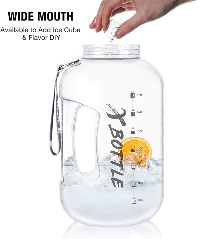 1 Gallon Water Bottle with Chug lid, BPA Free Dishwasher Safe 128oz Large Water Bottle with Motivational Time Marker and Handle Leak-proof Big Water Jug for Camping Sports Workouts (chug lid)
