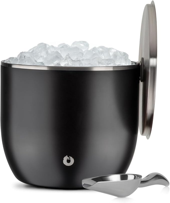 Snowfox XL - Insulated Ice Bucket with Lid/Scoops, Premium Vacuum Insulated Stainless Steel Ice Buckets for Parties, Ice Box, Home Bar Accessories, Parties Supplies, Bar Decor, 7L, Matte Black