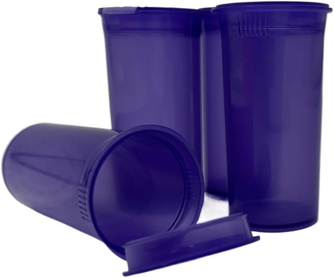 Multi-Use Airtight Empty Pill Bottles with Hinged Lids, 13 Dram Plastic Bottle Organizer for Supplements, Vitamins & Medicines, 12 Pack (Violet Transparent)