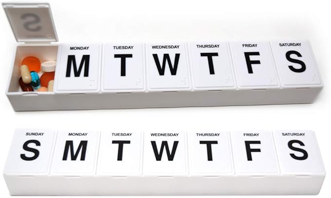 Jumbo Weekly 11" Pill Organizer - Extra Large Compartments Will Hold 7 Days Worth of Vitamins and Medications - Great Size for Gummy & Chewable Vitamins (2 Pack)