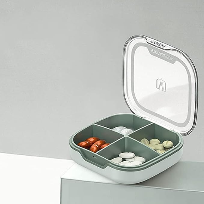 Pill Case Compartment Portable Pill Organizer Divided Vitamin Box Medicine Holder for Daily and Travel Use-4 Compartments-Grass Green