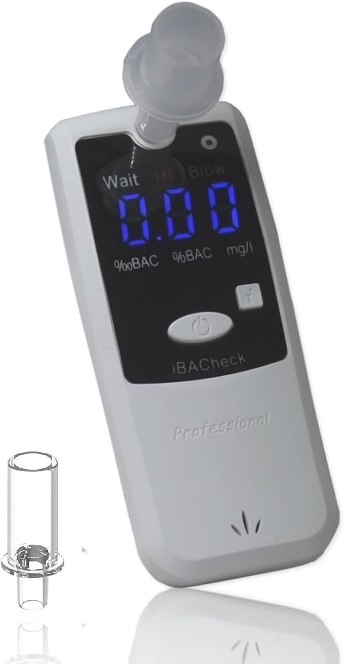 Breathalyzer with 10 Memories and LED Display, Visible at Night. Long Battery Life and Last 350 Test with Alkaline Batteries (White 178)