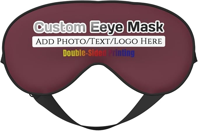 Custom Sleep Eye Mask Personalized Men Women Blindfold Design Your Own Photo Text Logo Adjustable Strap Soft Eyeshade Customized Blackout Eye Cover for Home Offices Travel Maroon