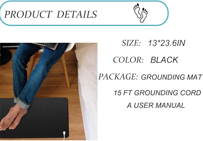 Grounding Mat for Improved Sleep, Reduced Anxiety, Pain, Headache Relief, Health Balance. Grounded Therapy. Connect to Earth While Indoors. Grounding Cord Included. 23.6" x 11.8"