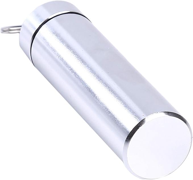 Silver Small Portable Pill Box Keychain, Aluminium Alloy Mini Pill Organizer Case Container for Purse,Waterproof Metal Pill Holder Medicine Bottle for Outdoor Camping Travel Pill Box