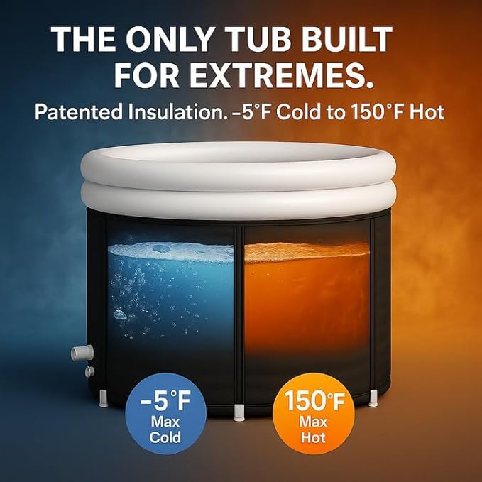 Patented Leak Guard Ice Bath Tub for Athletes – 90 Gal XL Cold Plunge Tub, 6-Layer Insulated Portable Bathtub for Adults, Air-Cavity Thermal Shield, 2-in-1 Hot & Cold, Outdoor/Indoor + eBook
