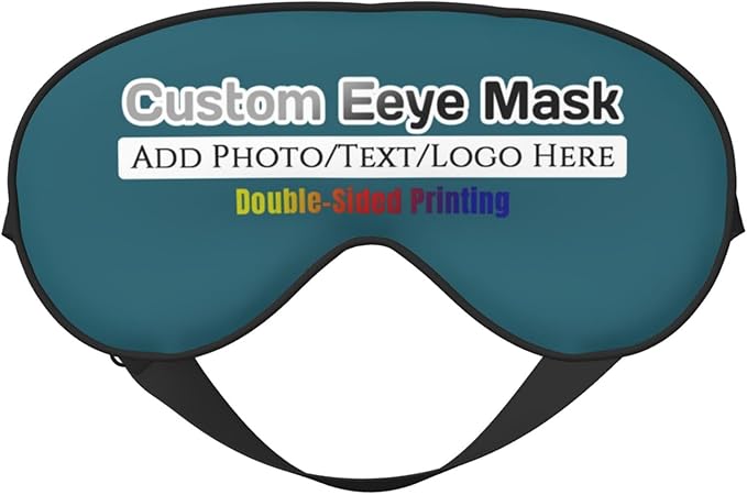 Custom Sleep Eye Mask Personalized Men Women Blindfold Design Your Own Photo Text Logo Adjustable Strap Soft Eyeshade Customized Blackout Eye Cover for Home Offices Travel Blue Green