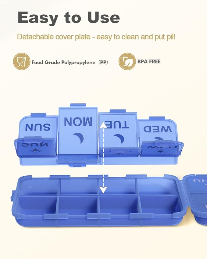 Pill Organizer Medicine Organizer Travel Essentials - Travel Pill Case with Labels, Large Daily Medicine Dispenser