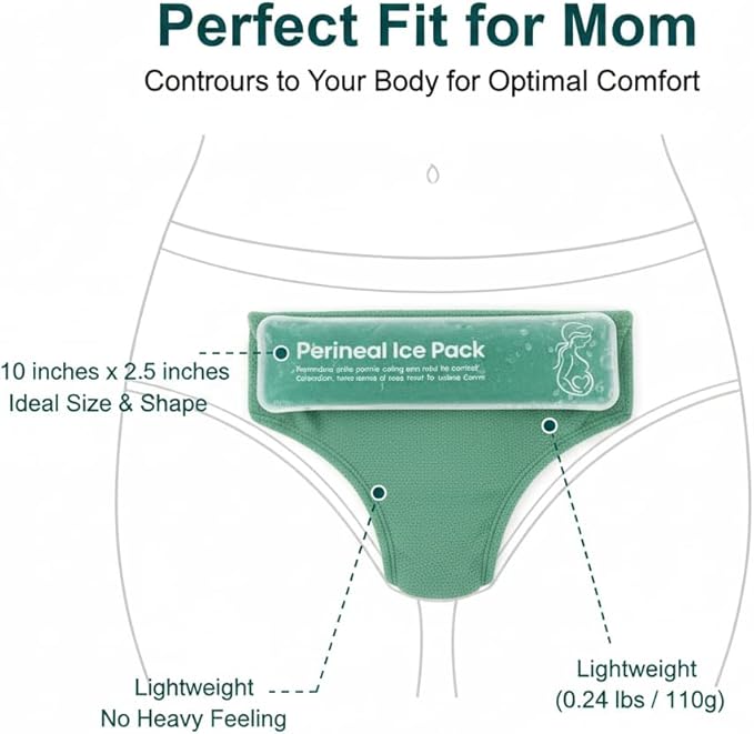 Perineal Cooling Pad, Postpartum Cold Packs Gel Bead Ice Pack Cold Therapy for Women After Pregnancy and Delivery, 2 Ice Pack and 3 Cover (Green Gel Ice Pack)
