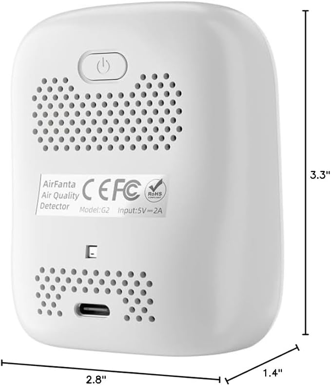 G2 Air Quality Monitor: Wireless Indoor Air Quality Monitor for Office or School (PM, CO2, Temperature, Humidity) Portable, Battery Powered, TFT Screen, App for Configuration & Data History