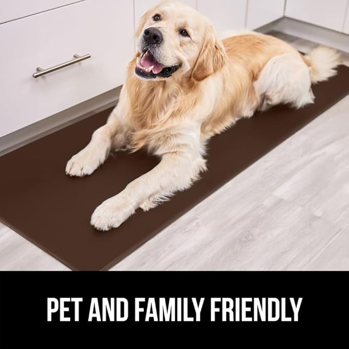 GORILLA GRIP 2 Pack Comfortable Cushioned Kitchen Mats for Floor, 17x24 + 17x48, Waterproof and Stain Resistant, 1/2 Inch Thick Soft Ergonomic Standing Desk Anti Fatigue Mat, Foam Supports Feet, Brown