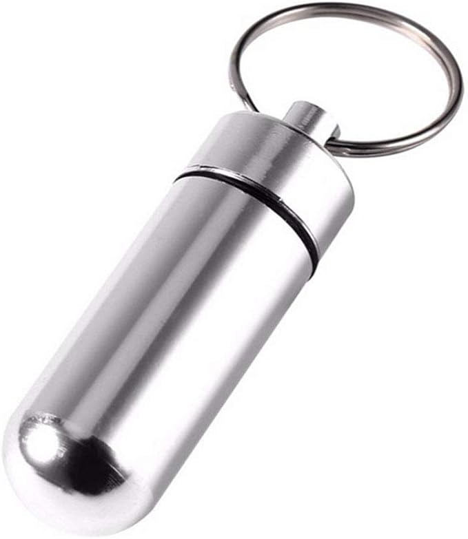 Portable Pill Box Keychain Aluminium Alloy Mini Pill Organizer Case Container for Purse,Waterproof Metal Pill Holder Medicine Bottle for Outdoor Camping Travel