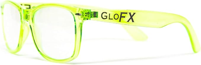 GloFX Ultimate Diffraction Glasses - Transparent Green - 3D Prism Rainbow Effect - Great Edm, Festival, Concert, Fireworks, Christmas Lights, and Rave Accessory - Transparent Green Frames